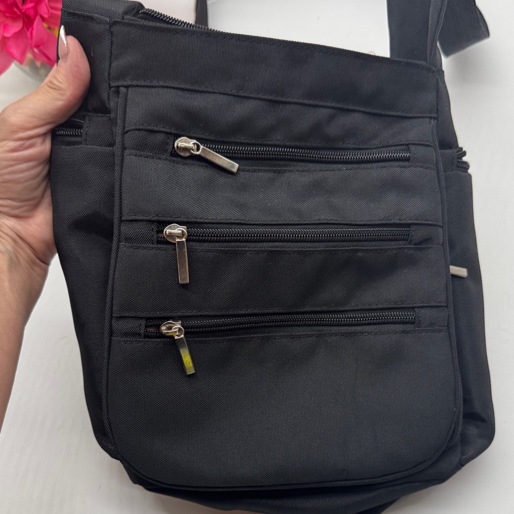 Organizzi Black Crossbody Nylon Bag with Multiple Zippers NYB8804